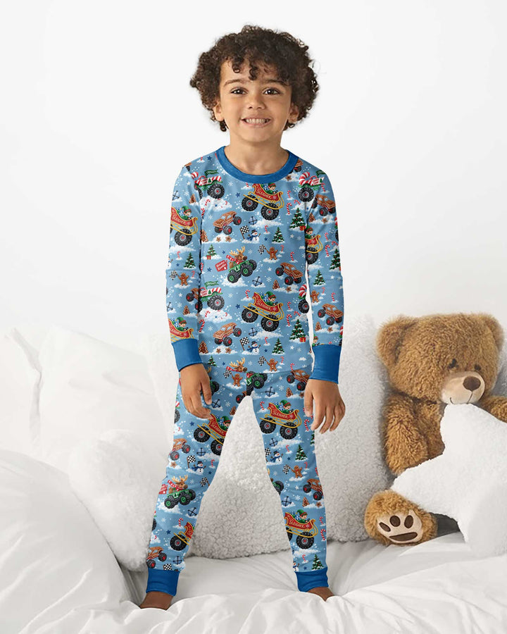 Holiday Monster Truck Bamboo Two Piece Long Sleeve Pajama Set