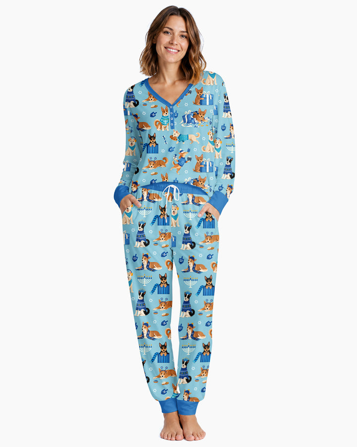 Hannukkah Protected by A Canaan Dog Bamboo Women Pajama Set