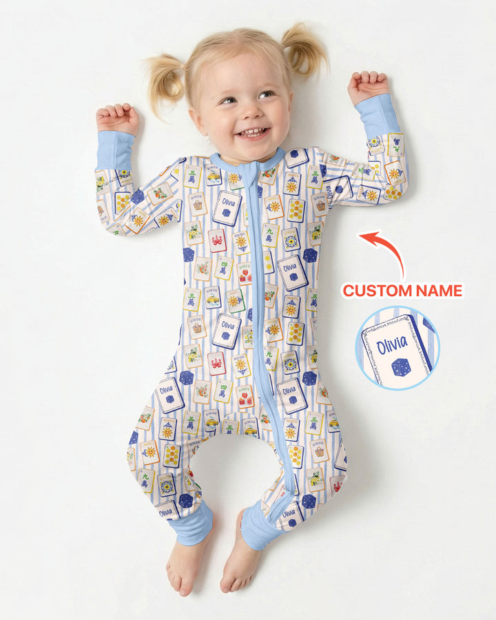 Coastal Mahjong Custom Name Mommy & Me Matching Bamboo Convertible Zippy