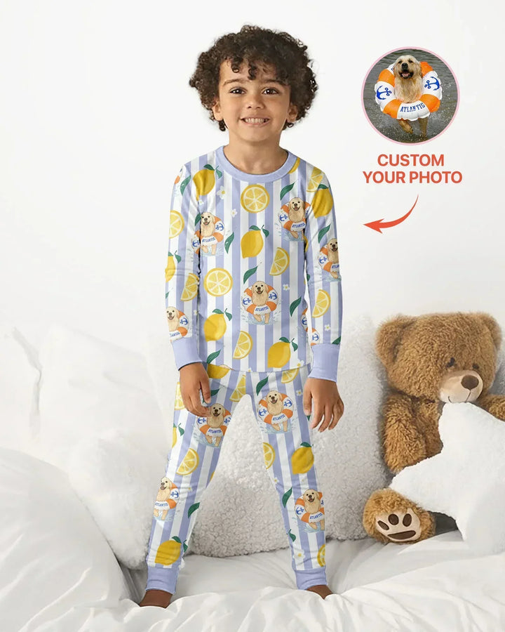 Custom Image Summer Lemon Bamboo Two Piece Long Sleeve Pajama Set