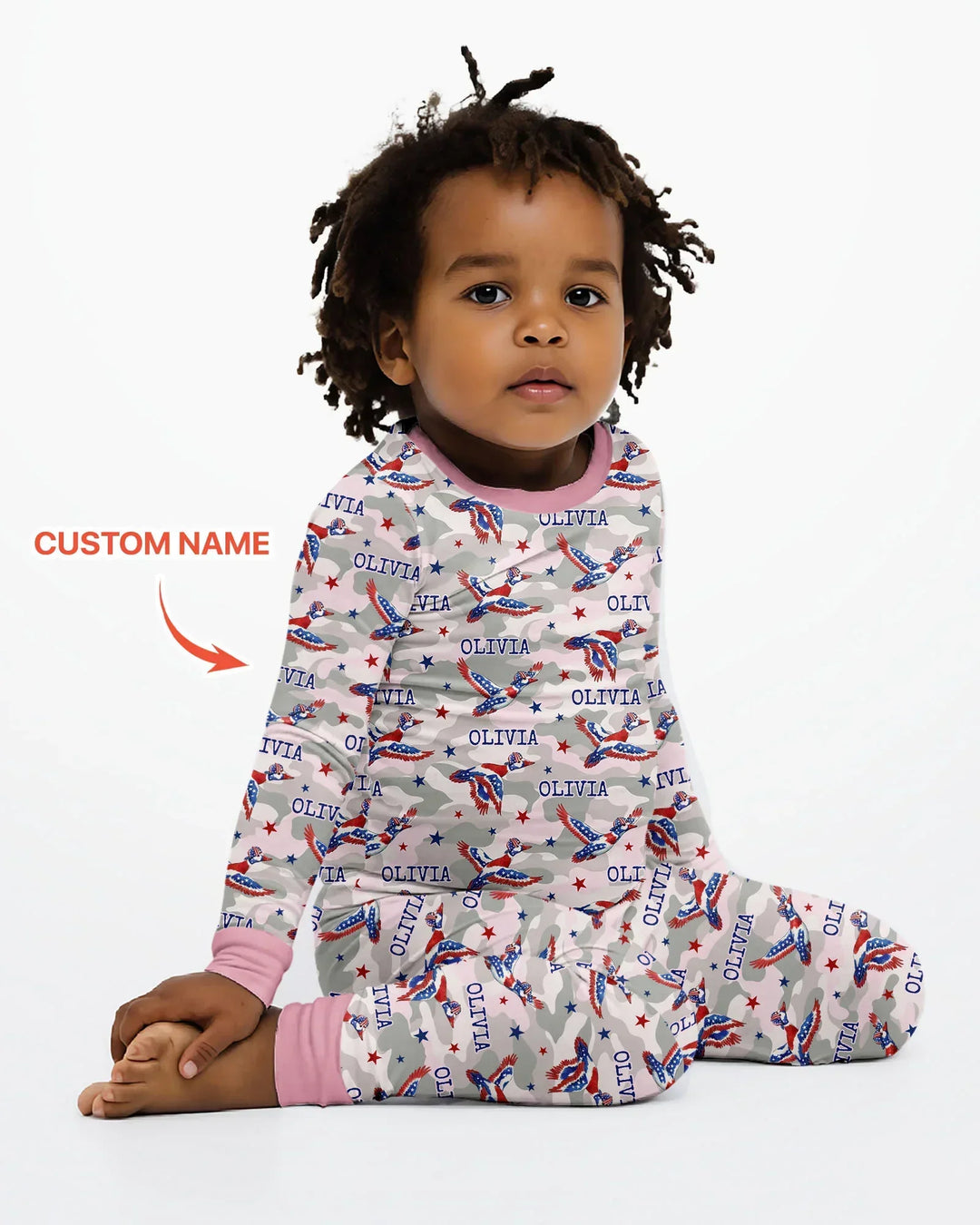 Custom Name America Mallard Duck Family Matching Bamboo Two Piece Long Sleeve Pajama Set