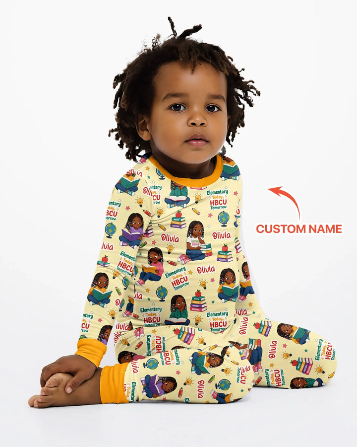 Custom Name Elementary Today HBCU Tomorrow Bamboo Two Piece Long Sleeve Pajama Set