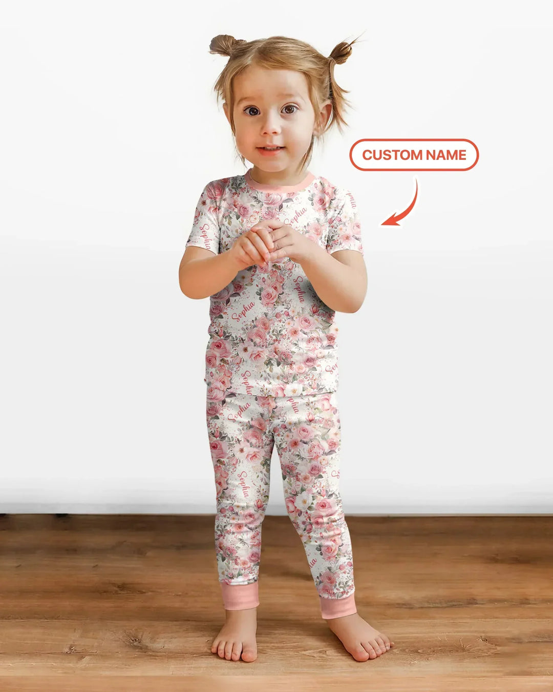 Custom Name Birth Month Flowers Bamboo Two Piece Short Sleeve Pajama Set