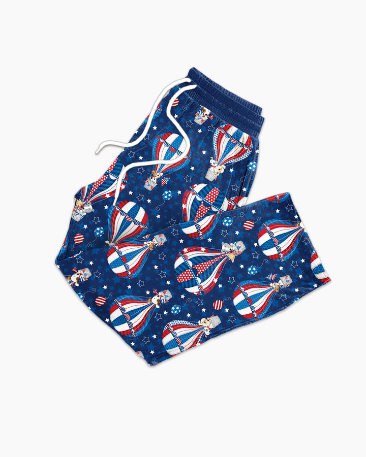 Patriotic Pups in Hot Air Balloons Family Matching Bamboo Men's Pajama Set