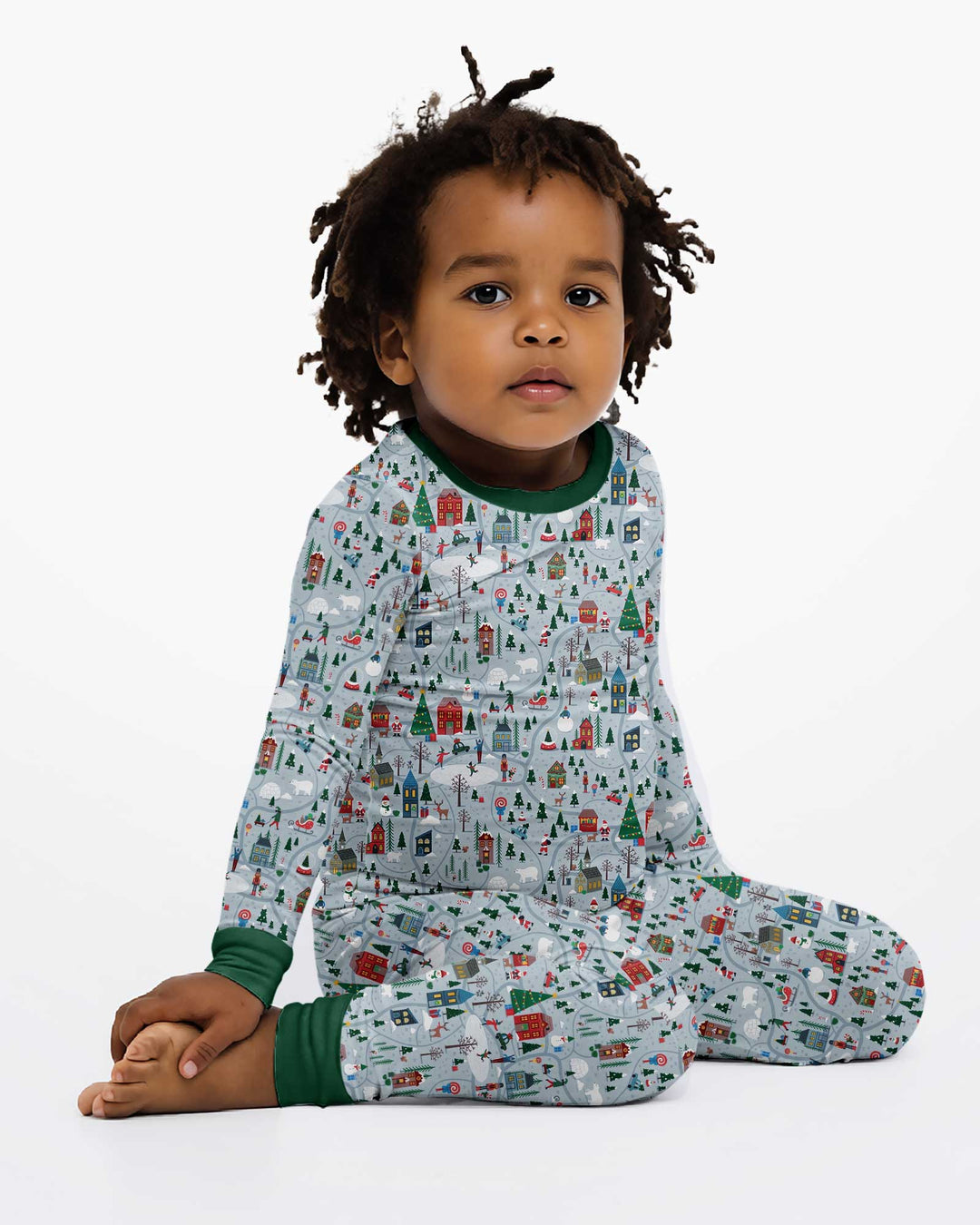 Snowy Christmas Village Map Bamboo Two Piece Long Sleeve Pajama Set
