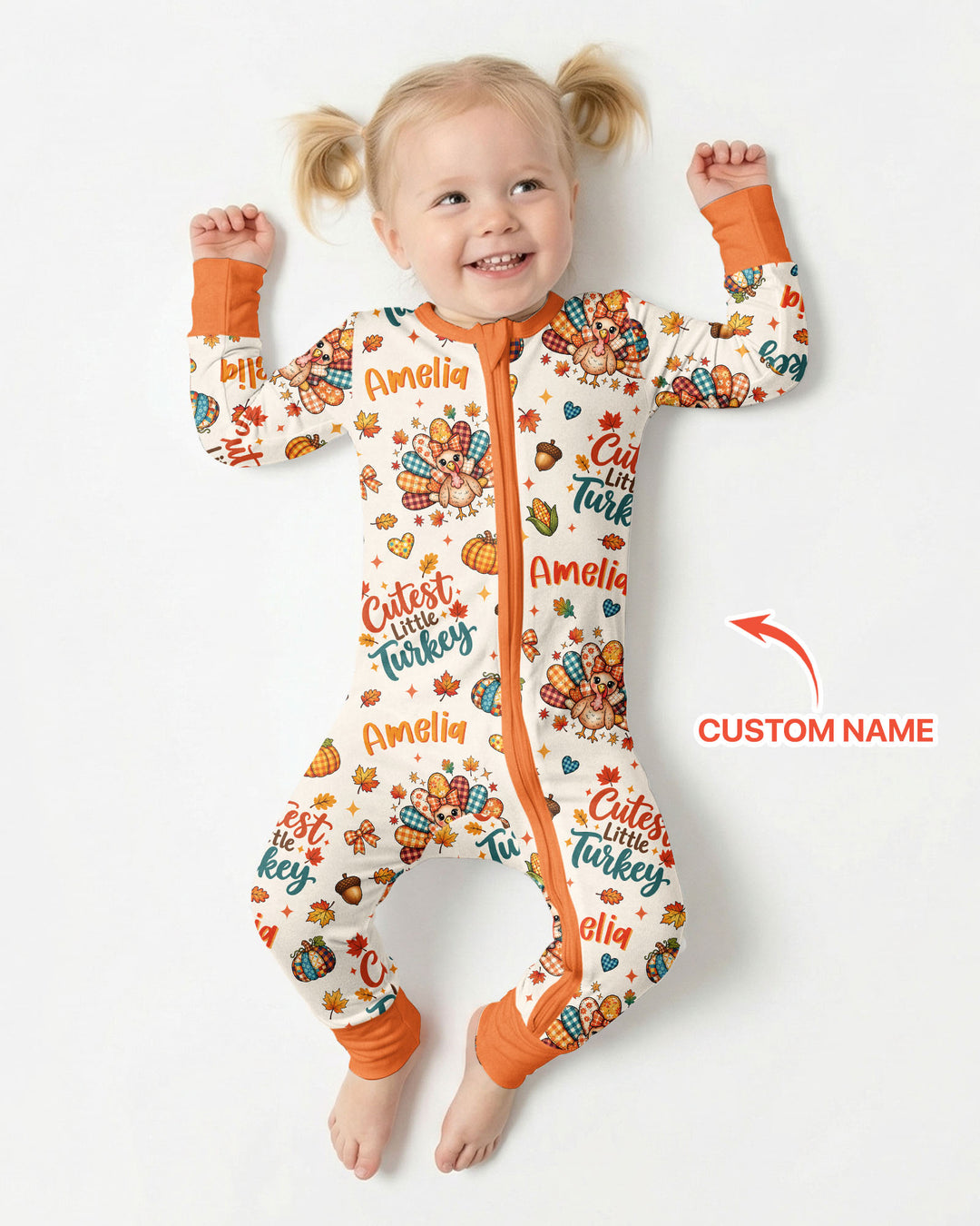 Custom Name Cutest Little Turkey Bamboo Convertible Zippy
