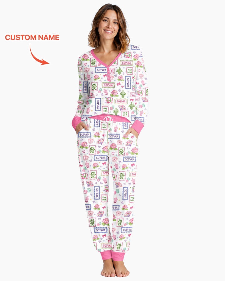 Personalized Preppy Mahjong  Bamboo Women Pajama Set