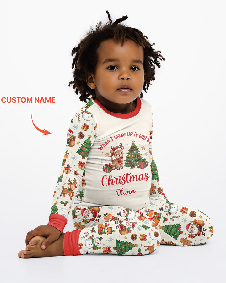 Custom Name When I Wake Up It's Will Be Christmas Bamboo Two Piece Long Sleeve Pajama Set