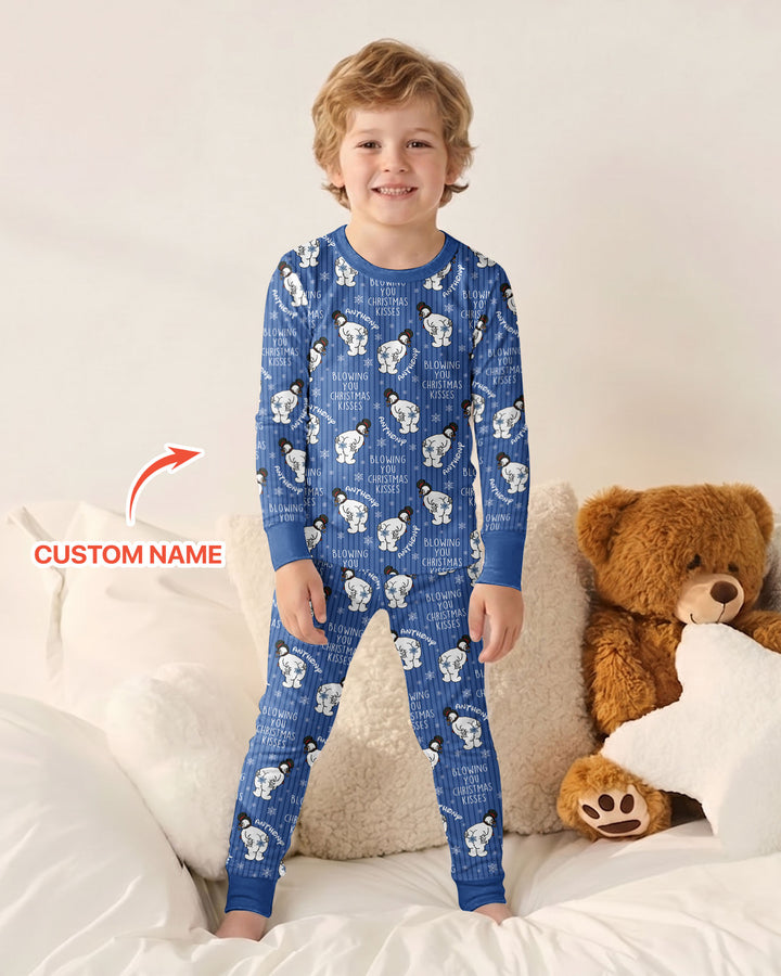 Blowing You Christmas Kisses Bamboo Two Piece Long Sleeve Pajama Set