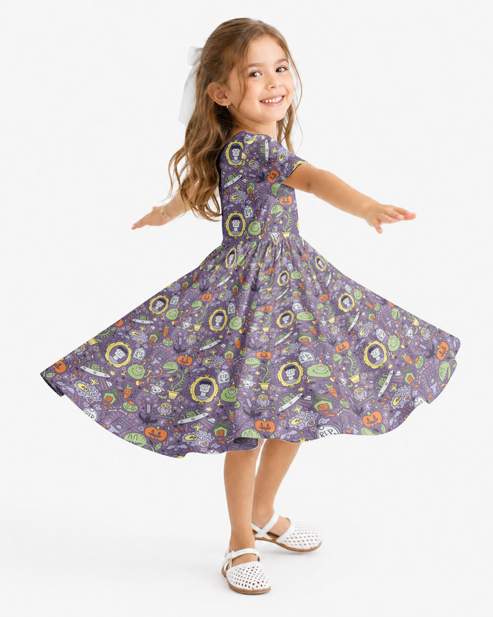 Halloween Monster Fun Bamboo Twirl Dress