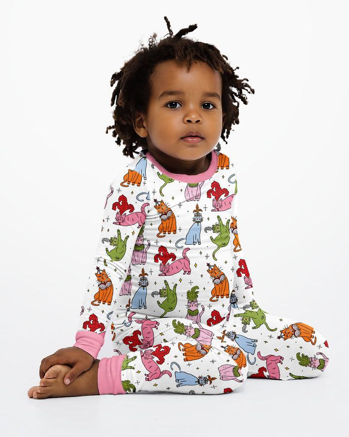 Whimsical Cats Bamboo Two Piece Long Sleeve Pajama Set