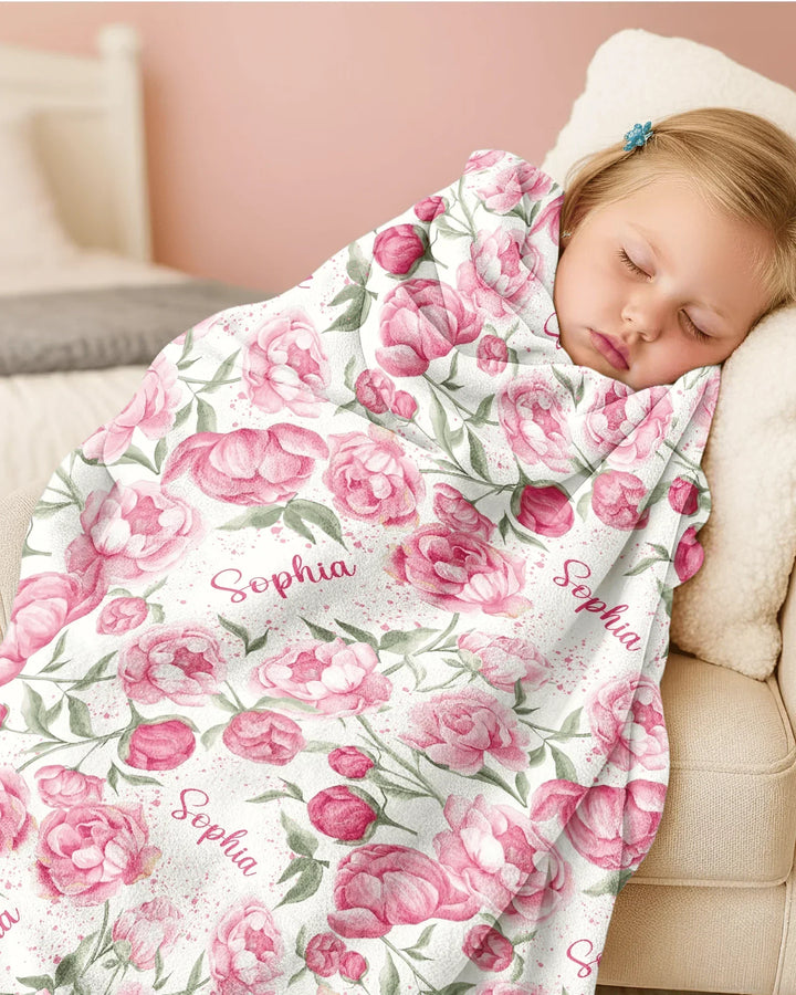 Custom Name Birth Month Flowers Bamboo Blanket