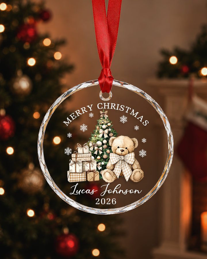 Baby First Christmas 2026 Personalized Glass Ornament