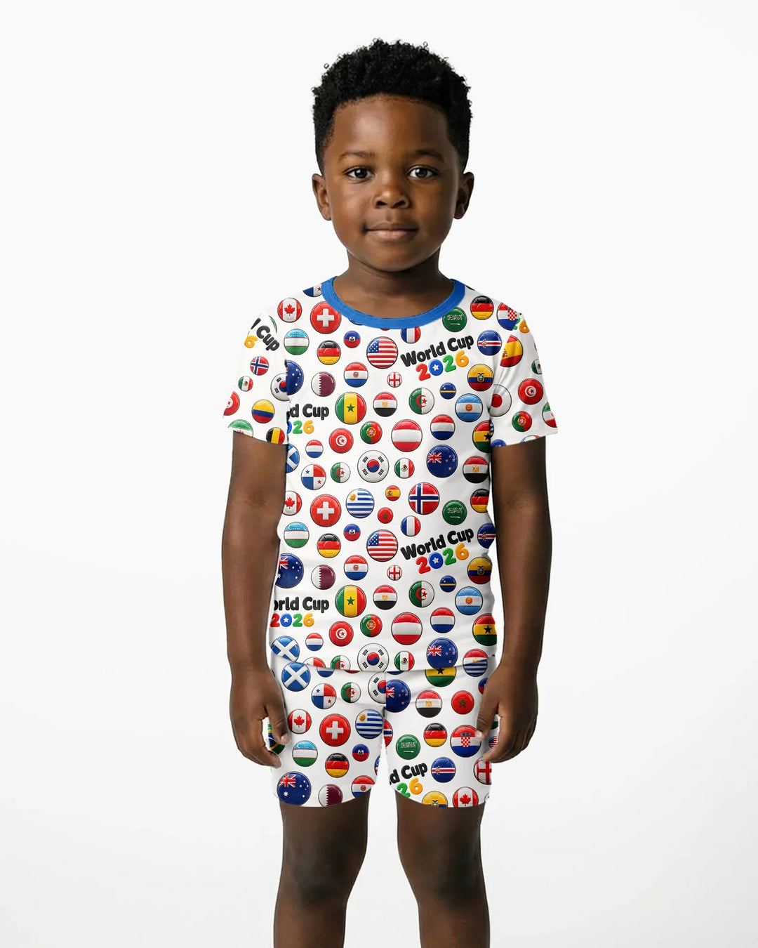Soccer Cup All Country Balls Bamboo Two Piece Short Sleeve Shorts Pajama Set