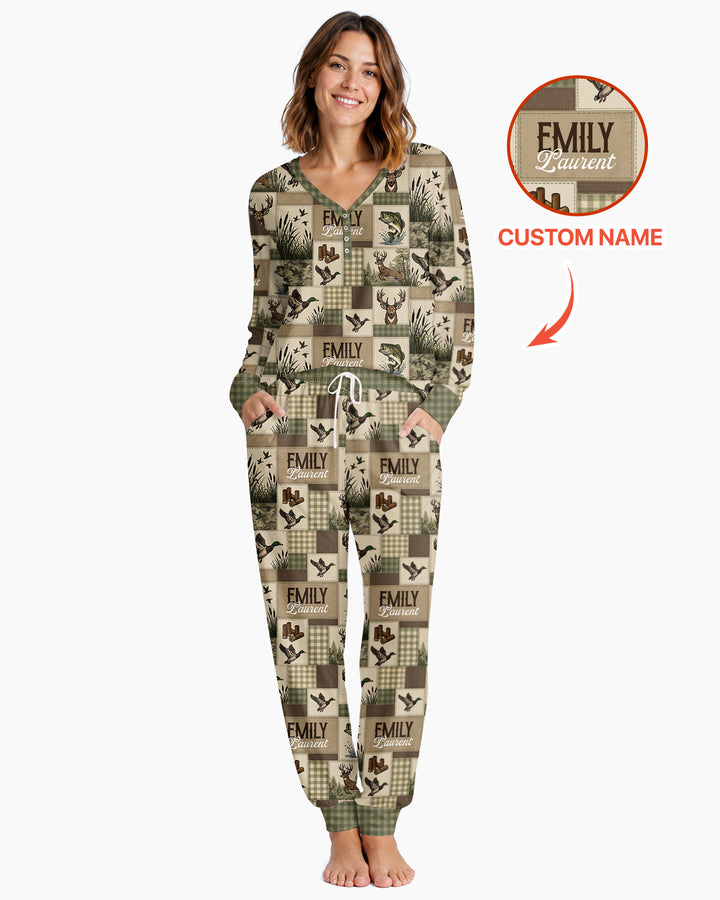 Personalized Hunting Patchwork Bamboo Women Pajama Set