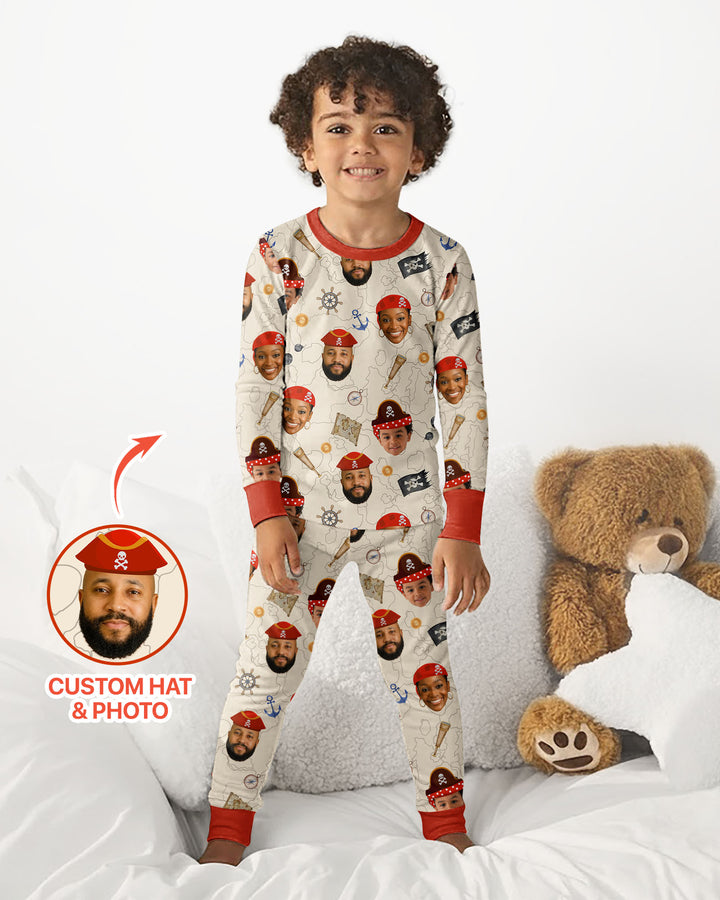Custom Photo Treasure Map Adventures Family Matching Bamboo Two Piece Long Sleeve Pajama Set