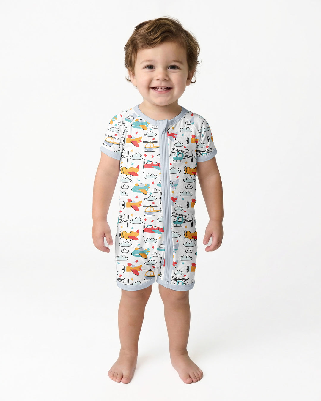 Airplanes and Helicopters Bamboo Shorty Zippered Romper