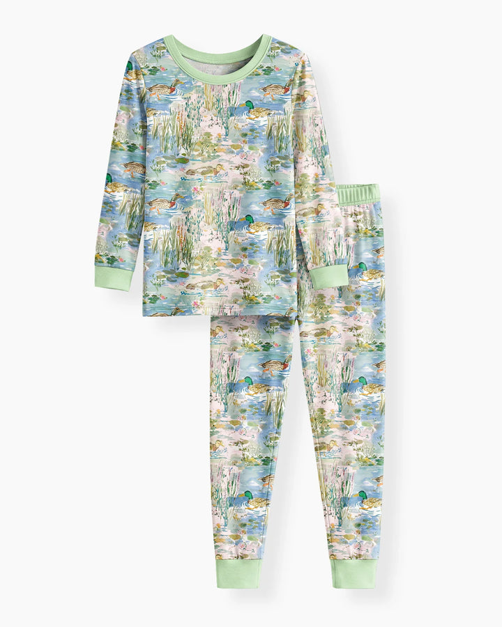 Watercolor Mallard Duck Bamboo Two Piece Long Sleeve Pajama Set