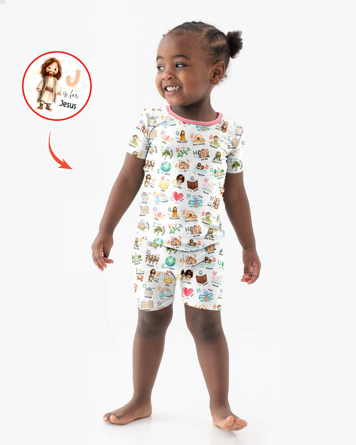 Bible ABC Alphabet Bamboo Two Piece Short Sleeve Shorts Pajama Set