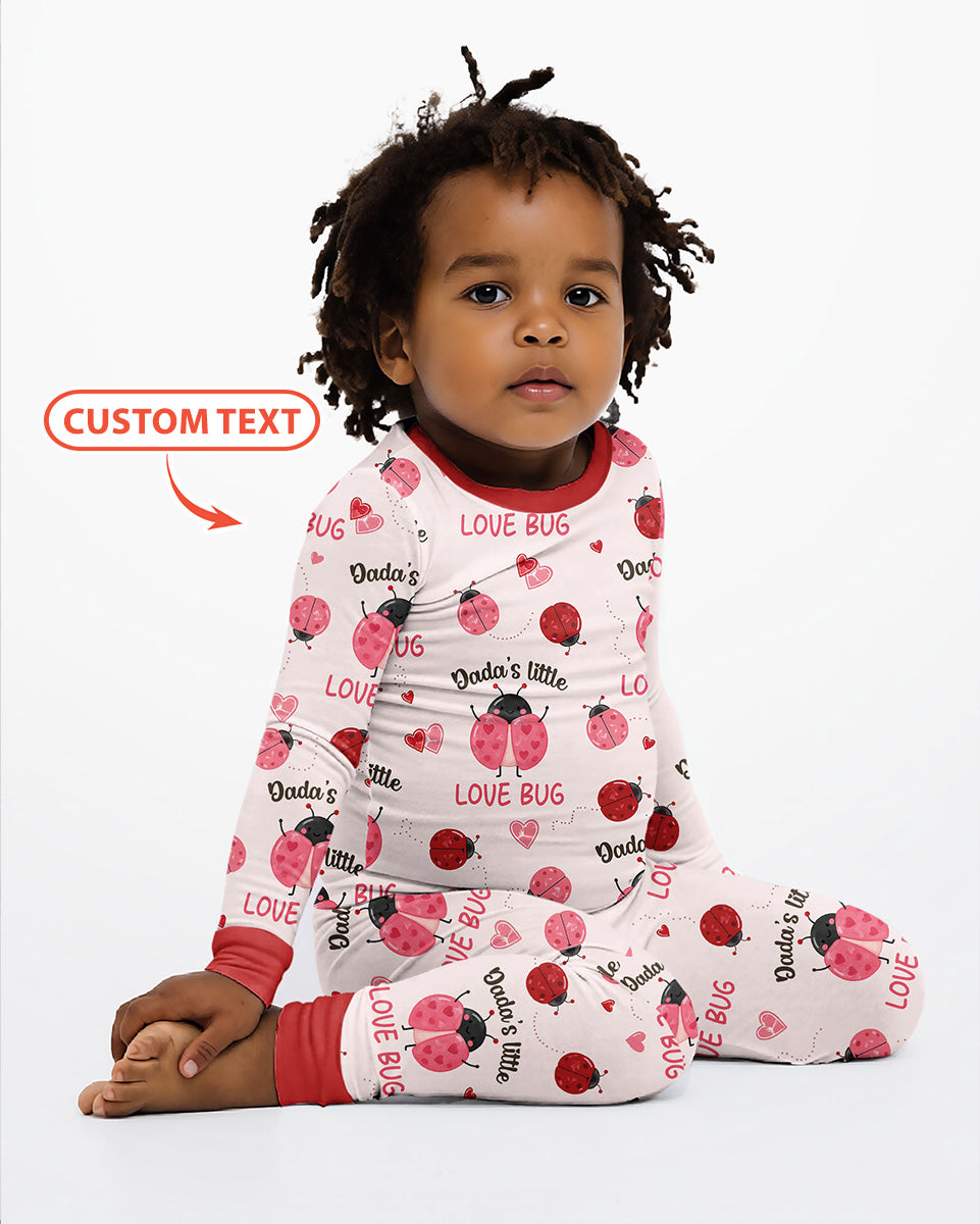 Personalized Grandma's Little Love Bug Bamboo Two Piece Long Sleeve Pajama Set