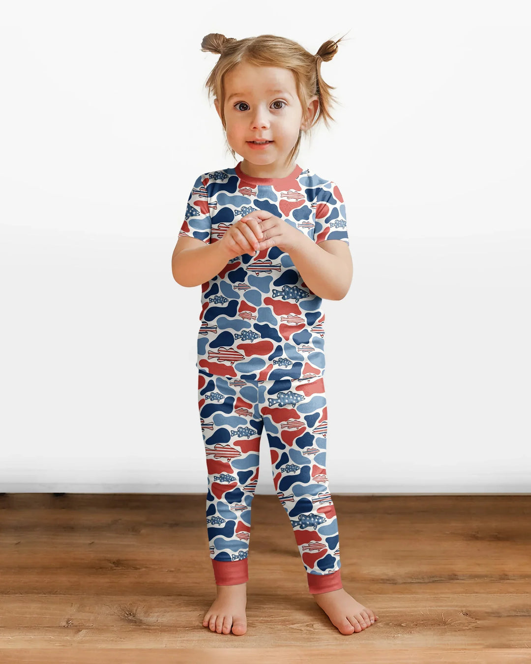 Reel America Daddy & Me Matching Bamboo Two Piece Short Sleeve Pajama Set