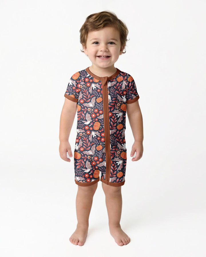 Bat Pumpkin Floral Halloween Bamboo Shorty Zippy