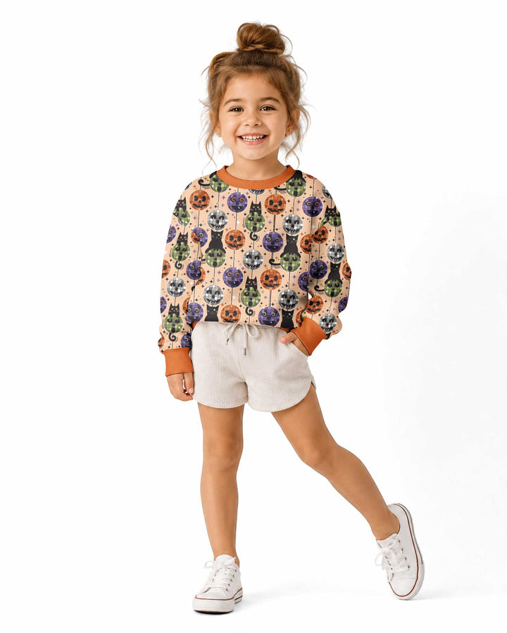 Groovy Halloween Disco Cat Bamboo Crewneck Sweatshirt