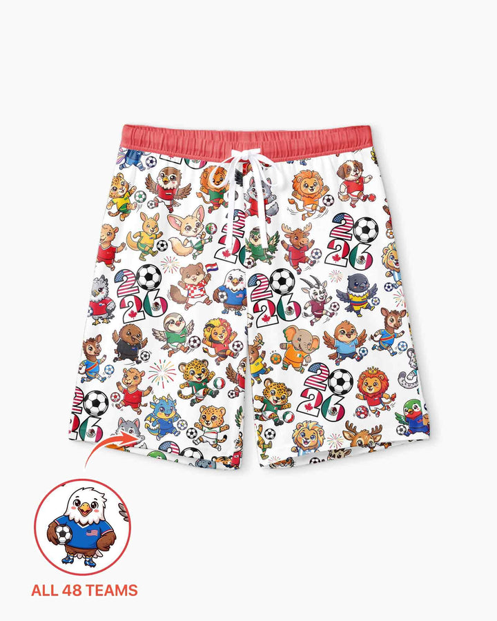 Kawaii Animals Soccer Tour 2026 Family Matching Bamboo Men Short Sleeve Short Pajama Set