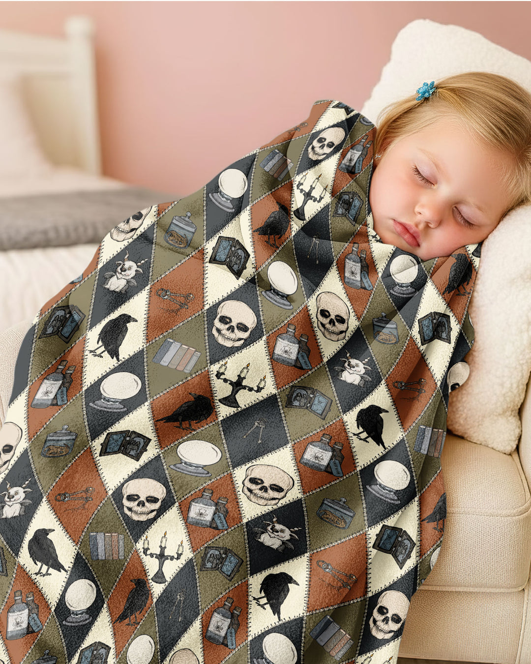 Retro Gothic Halloween Patchwork Bamboo Blanket