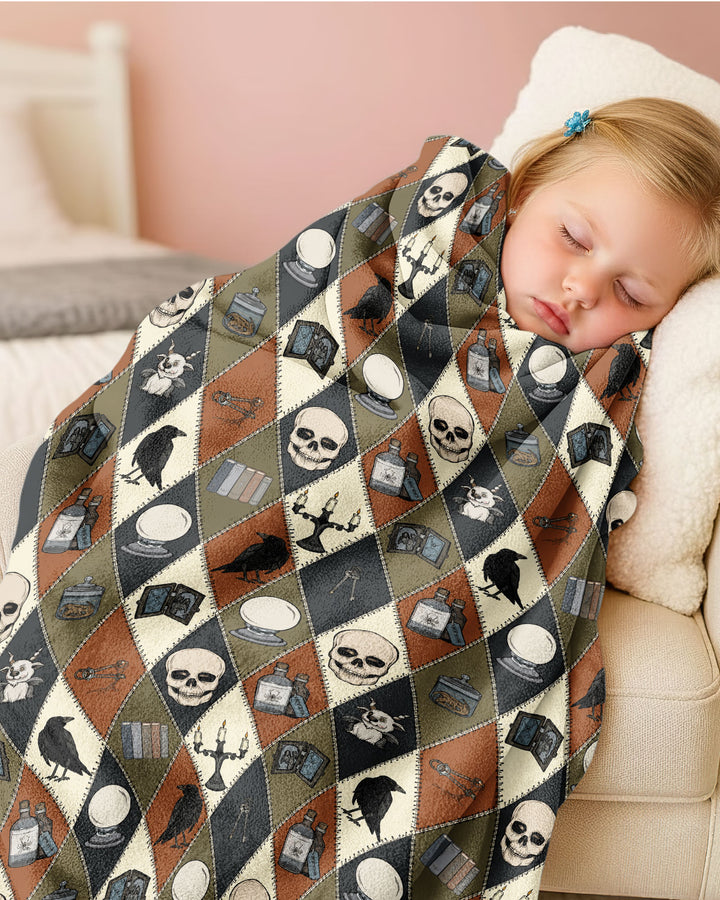 Retro Gothic Halloween Patchwork Bamboo Blanket