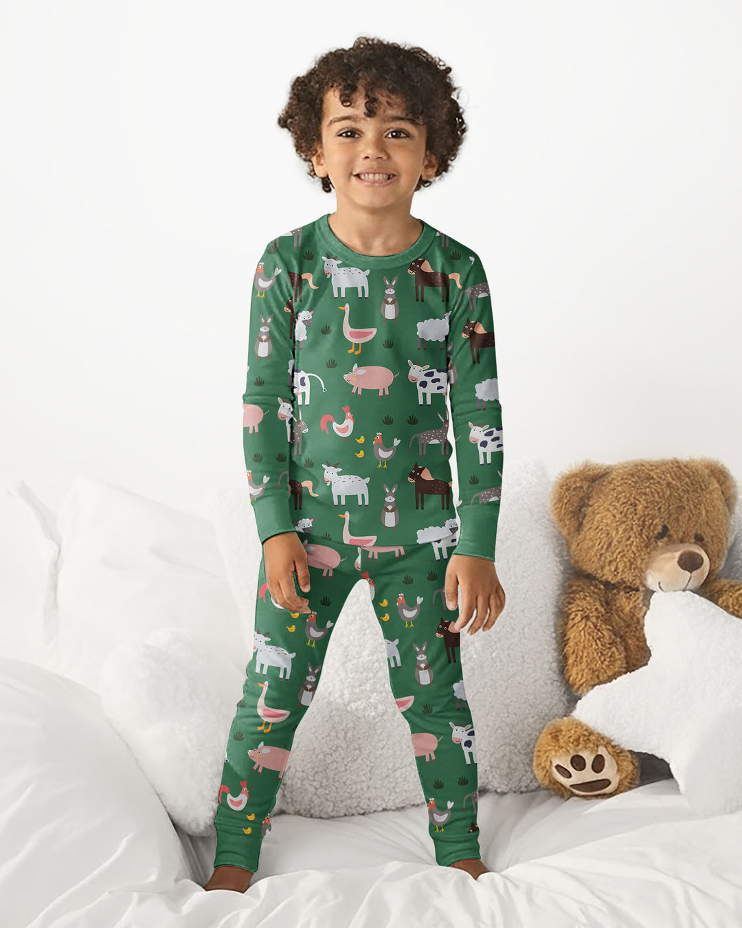 Green Farm Animals Bamboo Two Piece Pyjamas Set