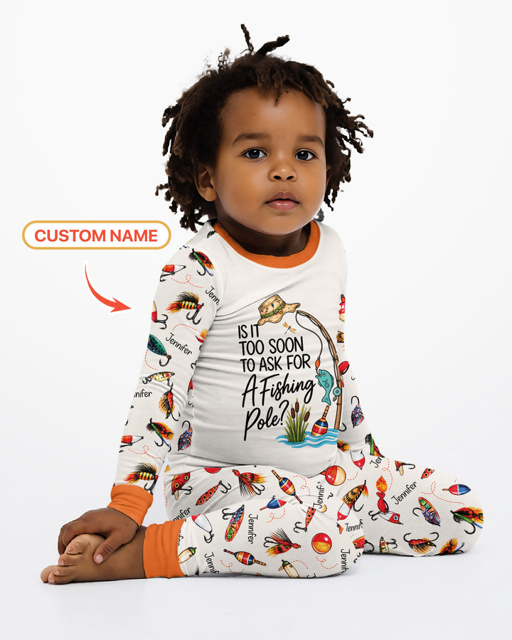 Custom Name Is It Too Soon to Ask for a Fishing Pole Bamboo Two Piece Long Sleeve Pajama Set