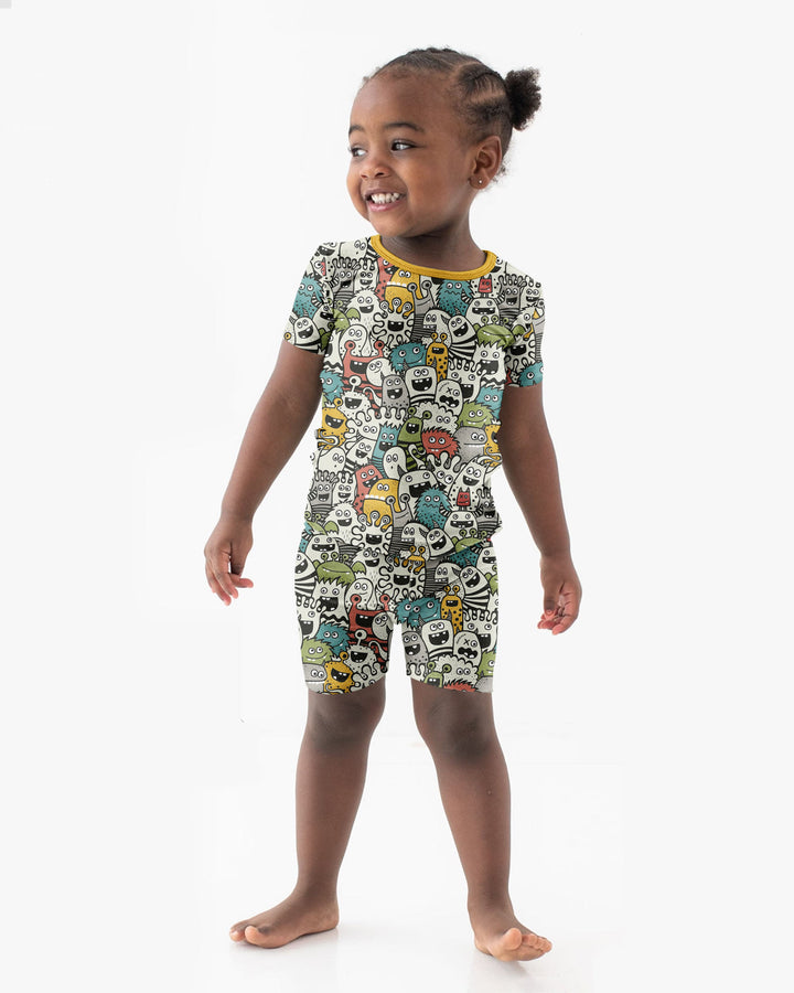 Monsters And Friends Bamboo Two Piece Short Sleeve Shorts Pajama Set