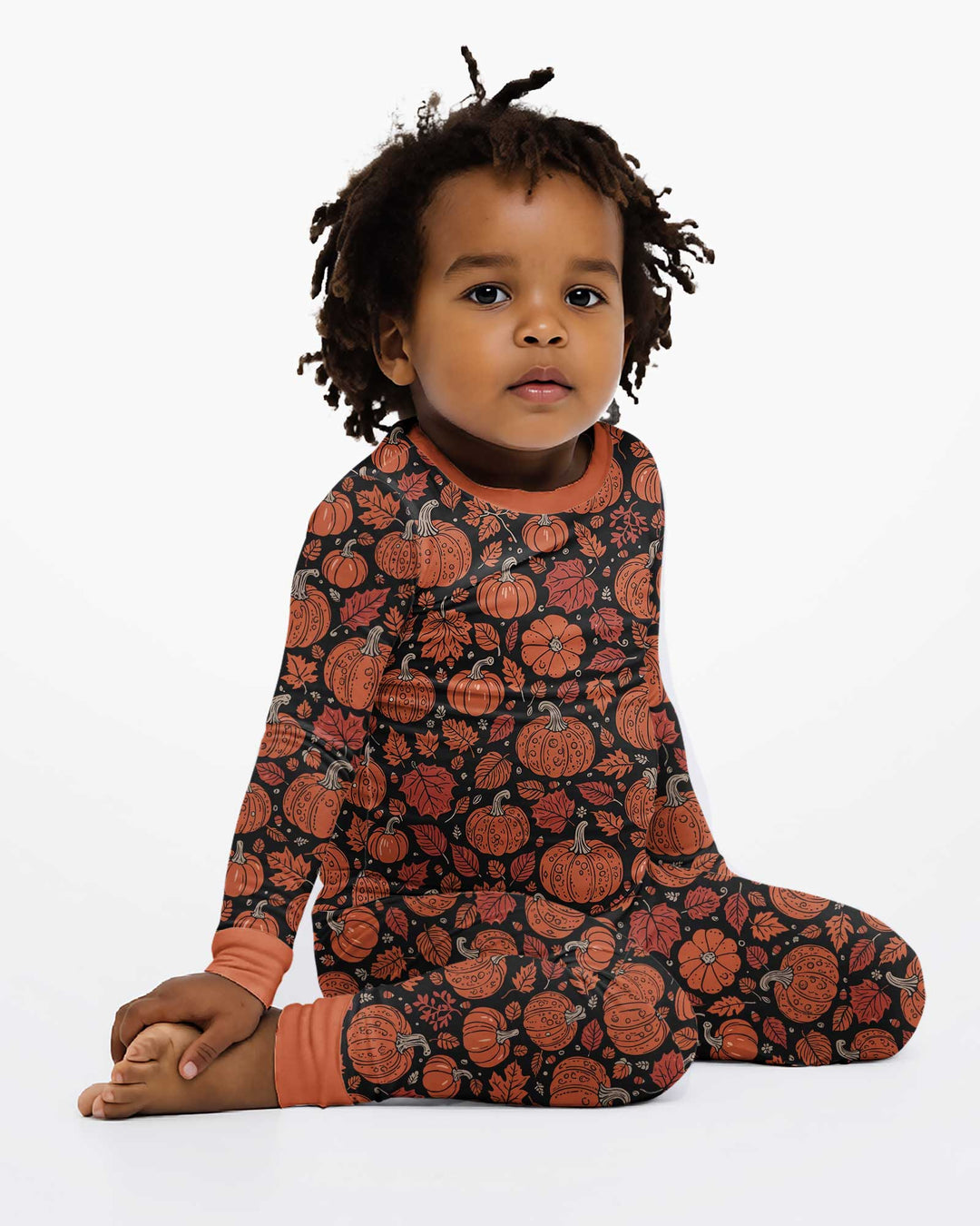 Retro Halloween Pumpkins Bamboo Two Piece Long Sleeve Pajama Set