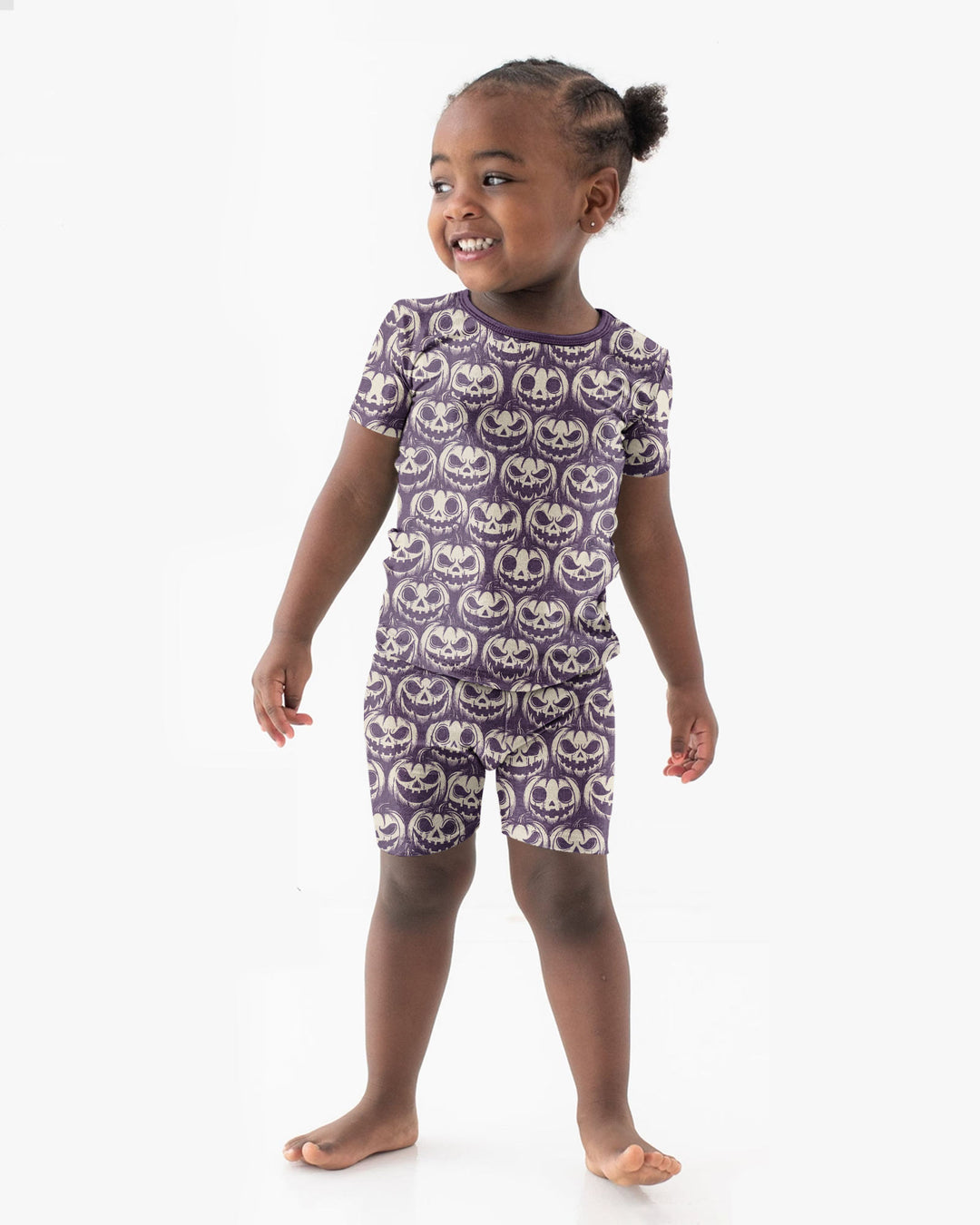 Retro Halloween Jack-O-Lantern Spooky Faces Bamboo Two Piece Short Sleeve Shorts Pajama Set