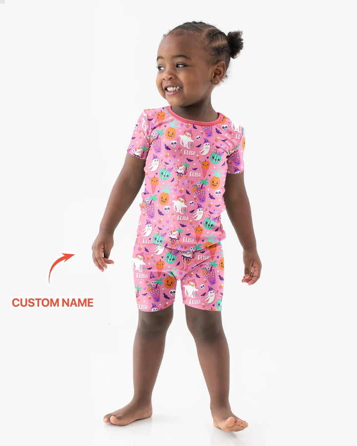 Summerween Doodles Bamboo Two Piece Short Sleeve Shorts Pajama Set