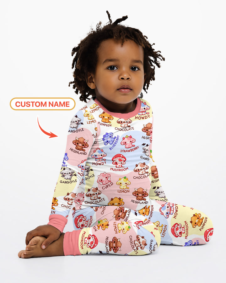 Kawaii Cow Bamboo Two Piece Long Sleeve Pajama Set