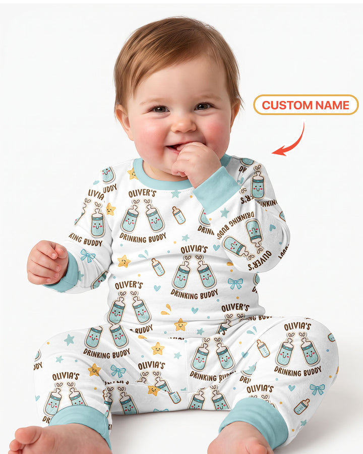 Custom Name Twin Drinking Buddies Bamboo Two Piece Long Sleeve Pajama Set