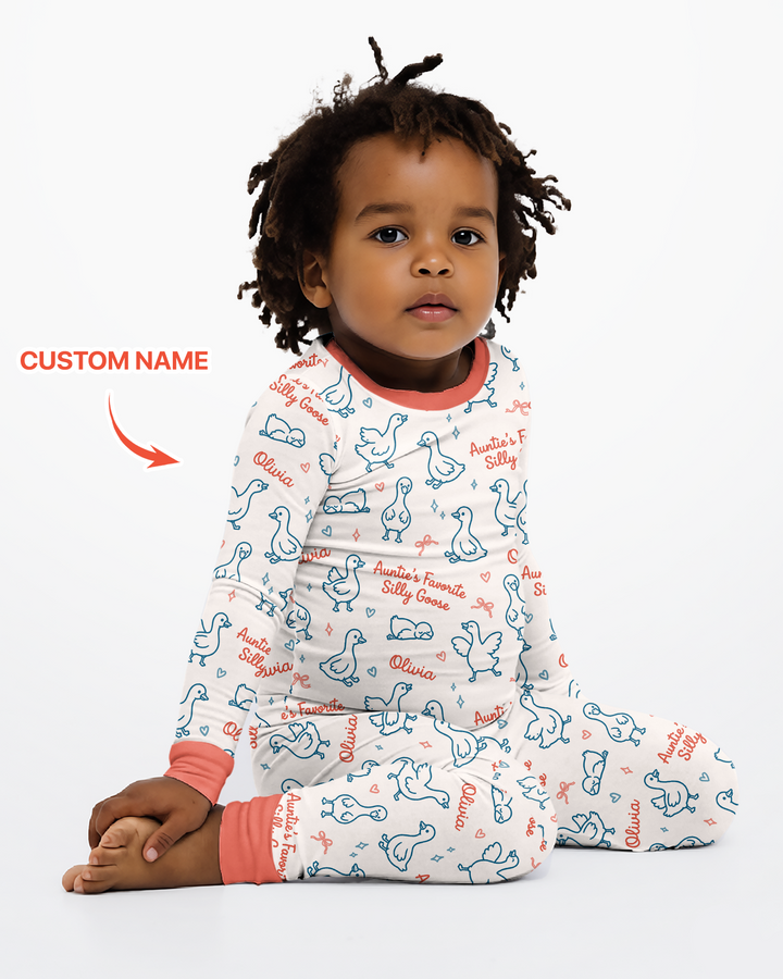 Custom Name Auntie's Favorite Silly Goose Bamboo Two Piece Long Sleeve Pajama Set