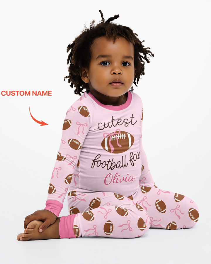 Custom Name Cutest Football Fan Bamboo Two Piece Long Sleeve Pajama Set