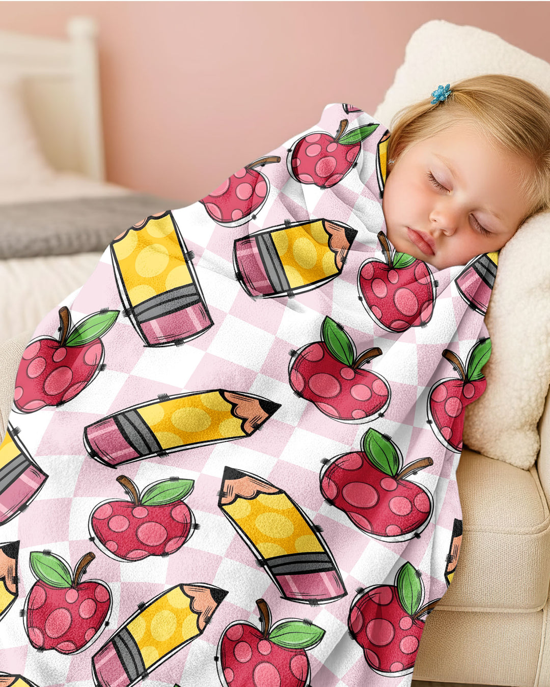 Checkered Apple Scribbles Bamboo Blanket