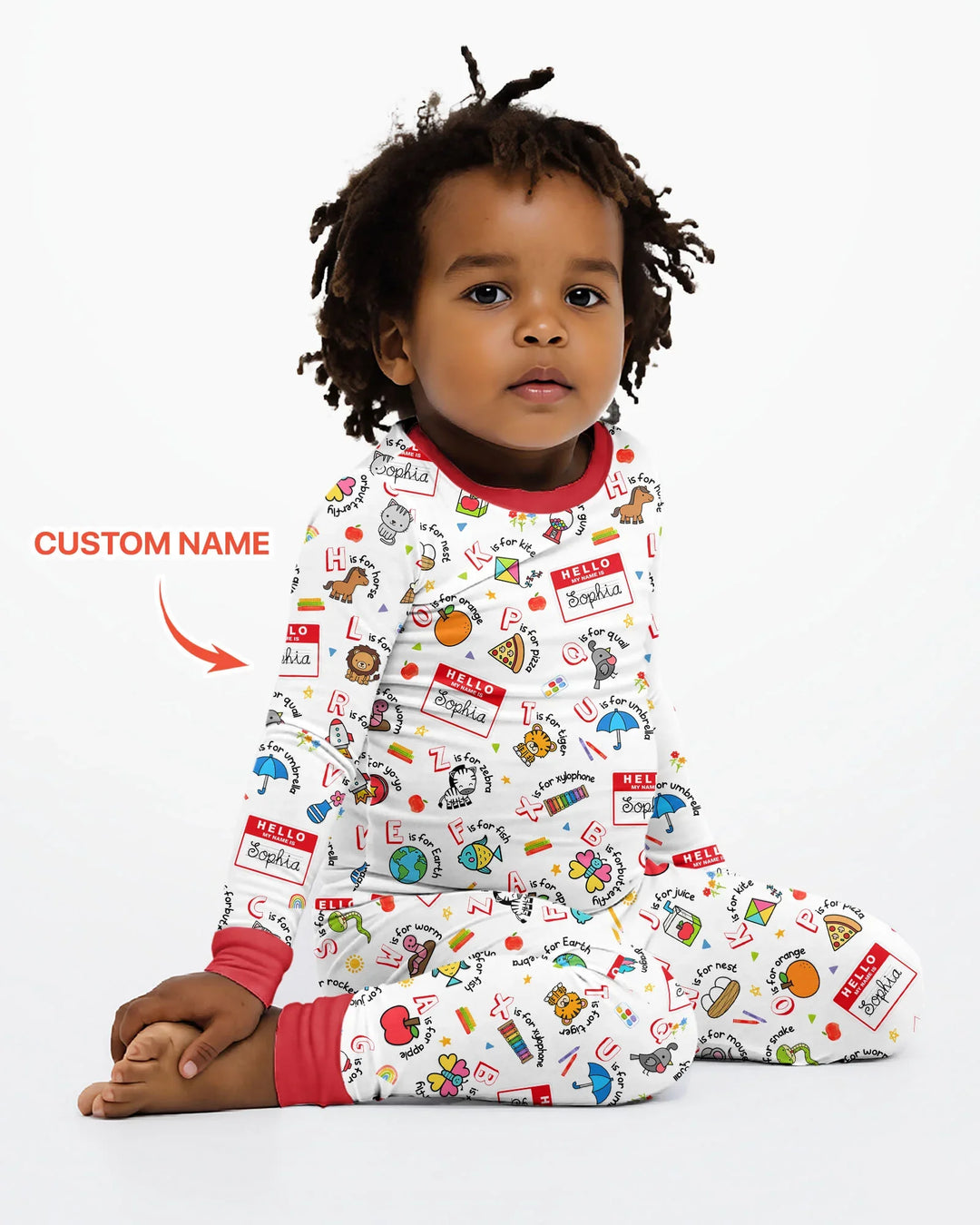 Custom Name Hello School ABCs Bamboo Two Piece Long Sleeve Pajama Set