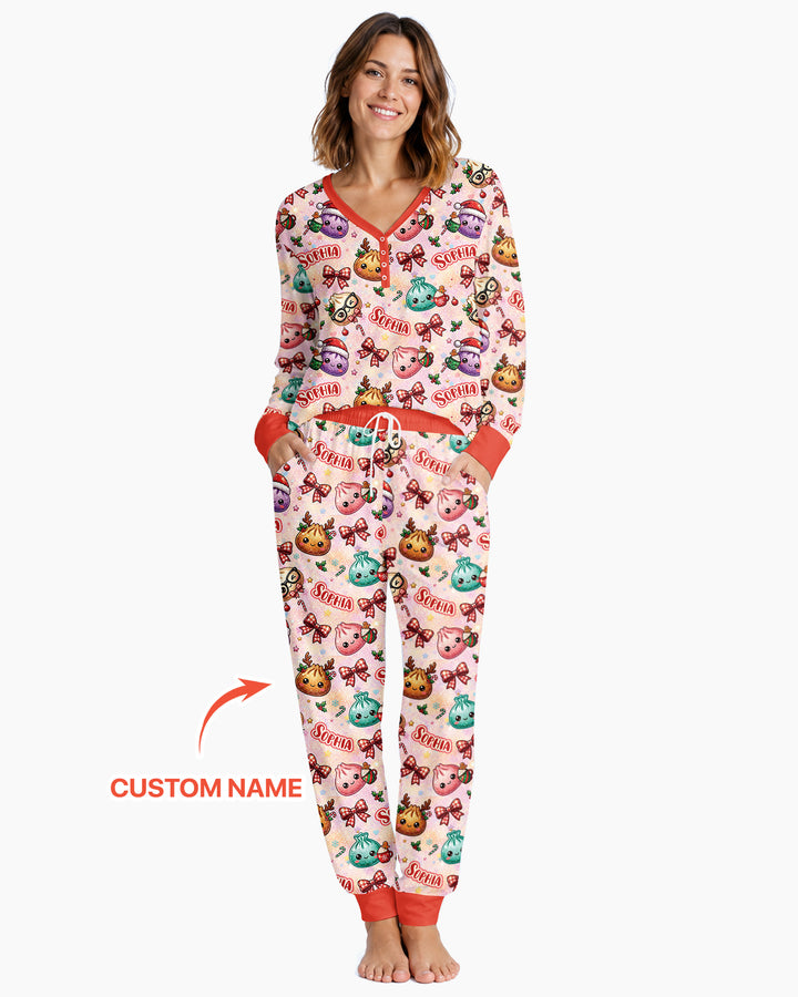 Custom Name Merry Christmas Dumpling Bamboo Women Pajama Set