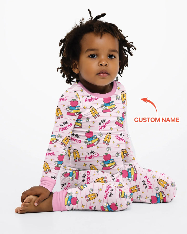 First Day of School Bamboo Two Piece Long Sleeve Pajama Set