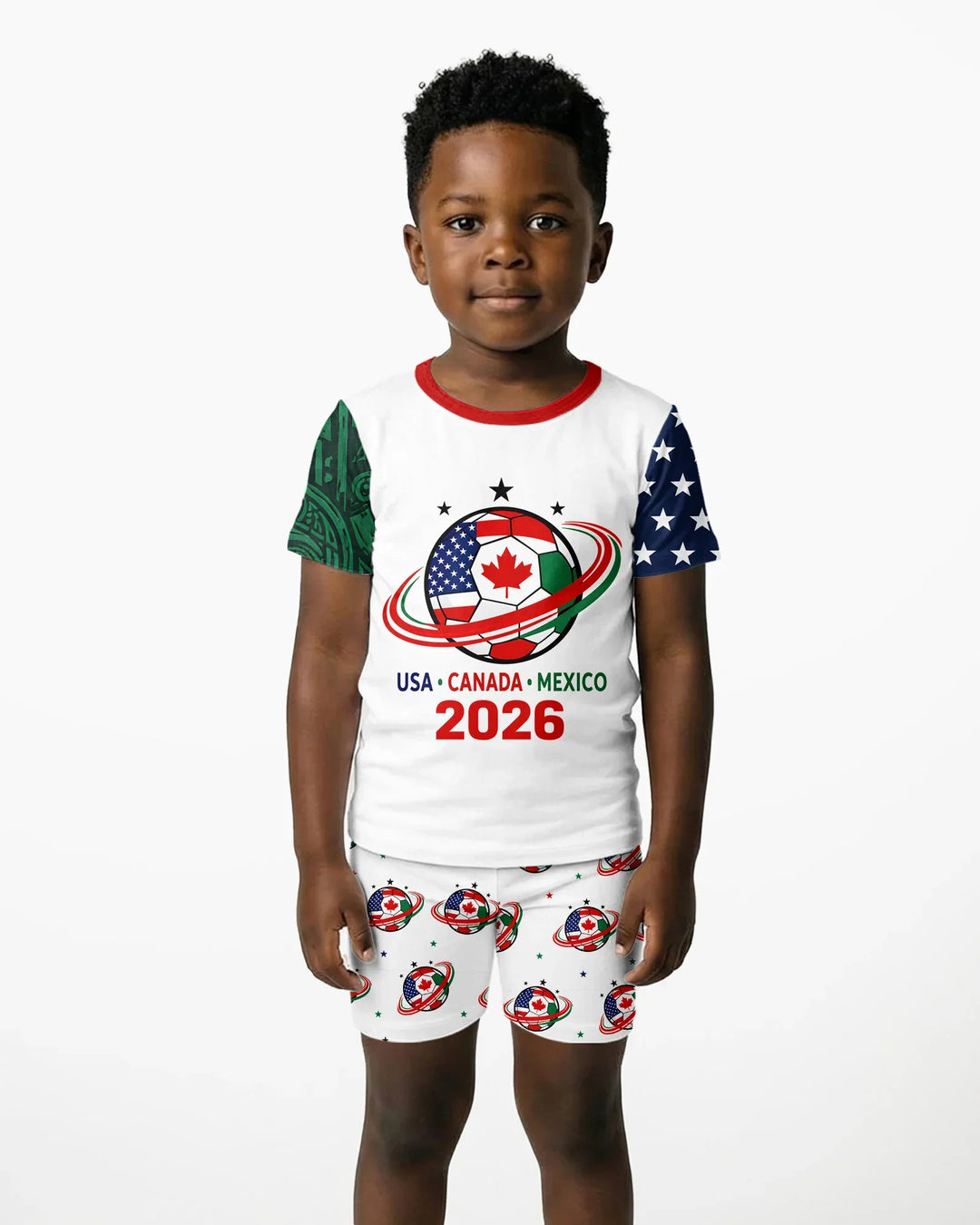 Soccer Cup USA Canada Mexico Bamboo Two Piece Short Sleeve Shorts Pajama Set