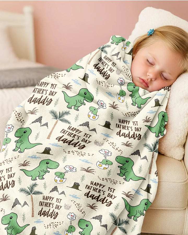 First Father's Day Daddysaurus Bamboo Blanket