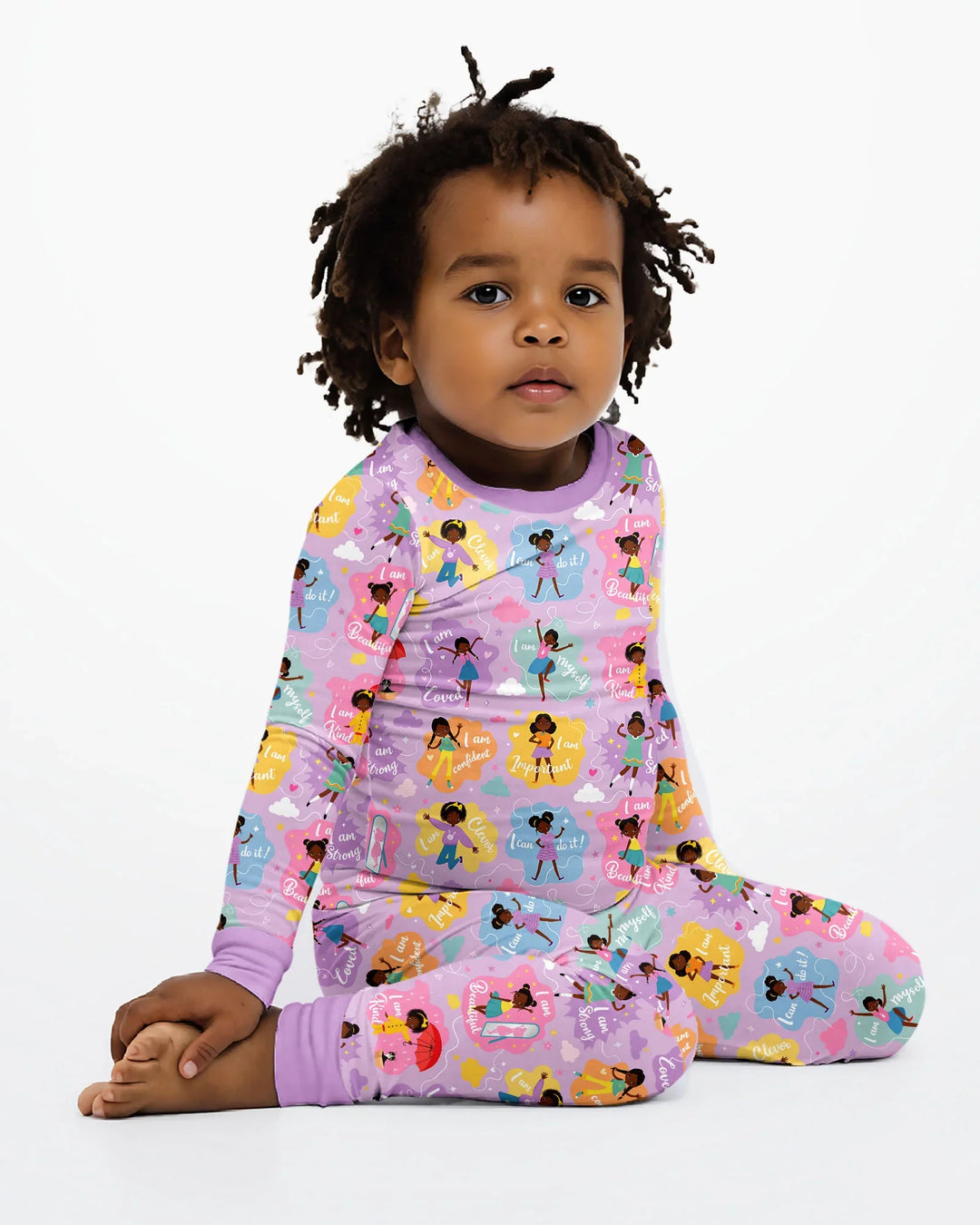 African American Girl I Am Loved Bamboo Two Piece Long Sleeve Pajama Set