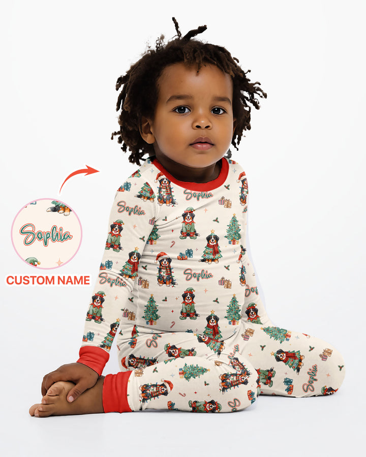 Christmas Bernese Mountain Dog Family Matching Bamboo Two Piece Long Sleeve Pajama Set