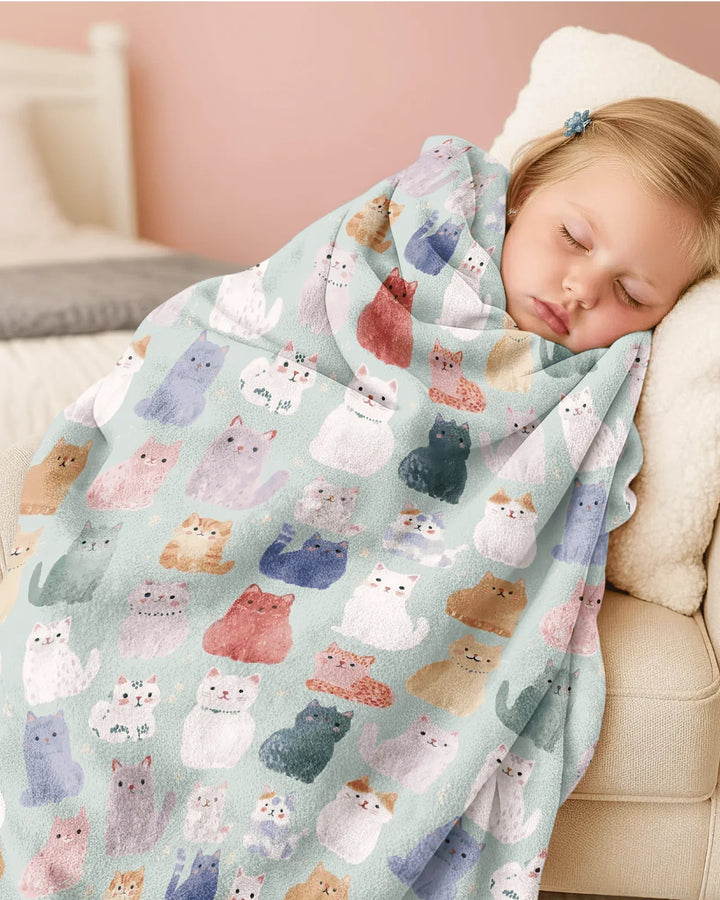 Enchanted Happy Kitty Family Matching Bamboo Blanket