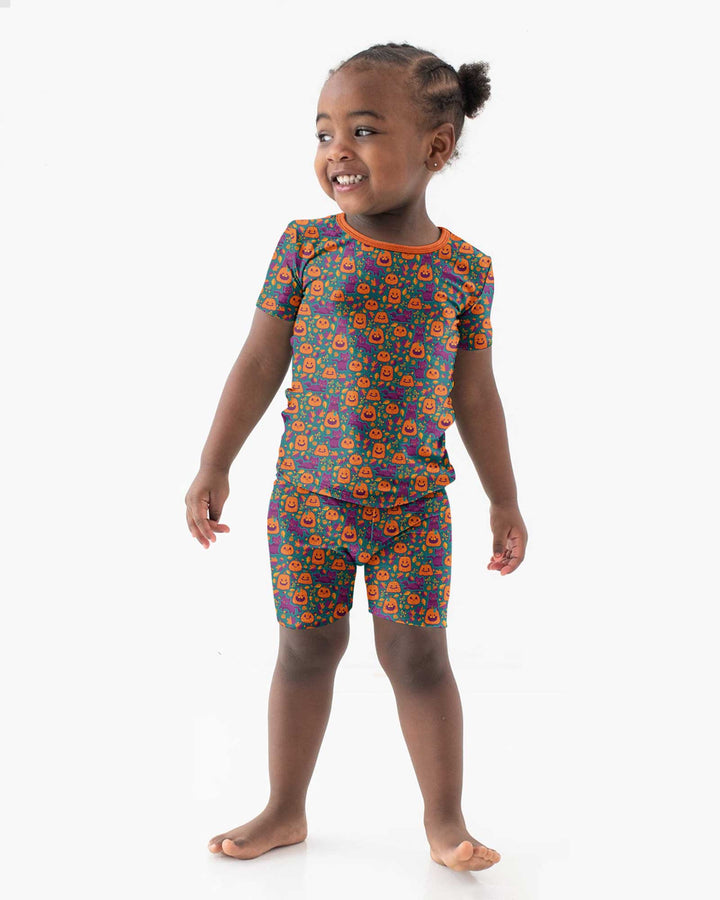 Cats and Pumpkins Bamboo Two Piece Short Sleeve Shorts Pajama Set